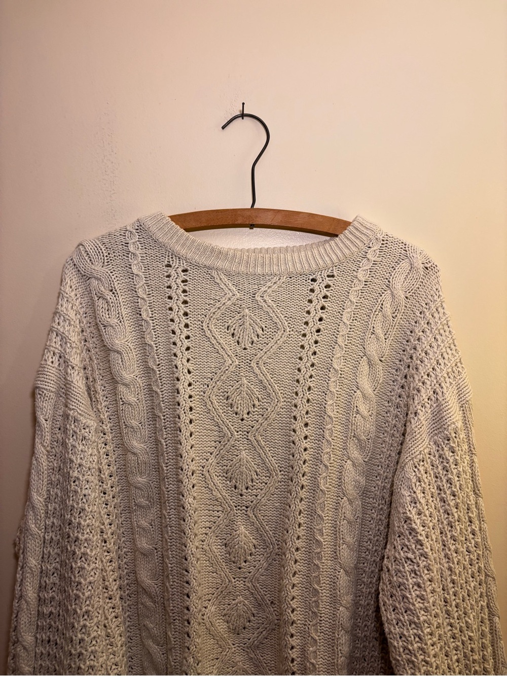 Vintage Cream Cable Knit Crewneck Sweater - Men's